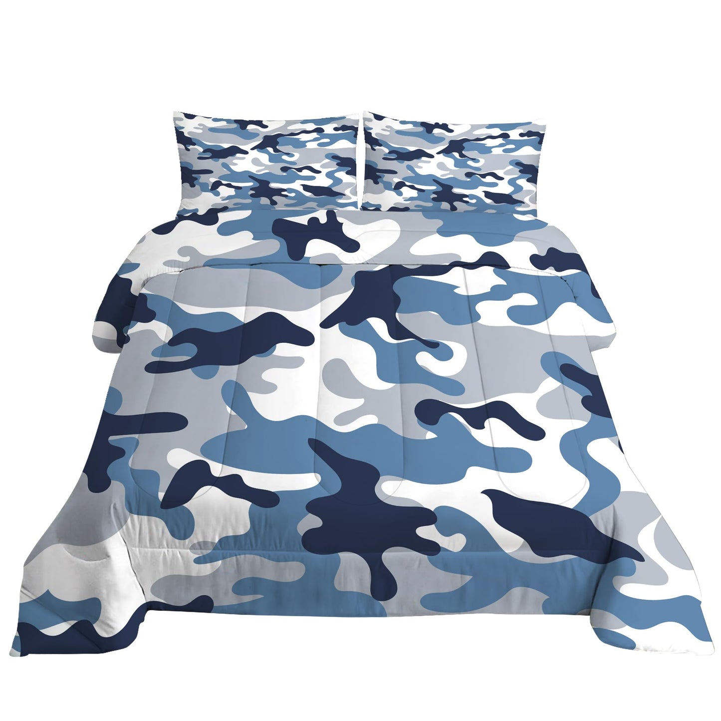 VTKON Navy Blue Camouflage Comforter Set Full Size Soft Military Camo Bedding Set 3 Pcs with 1 Comforter and 2 Pillow Cases for Boys Kids Bedroom Decor