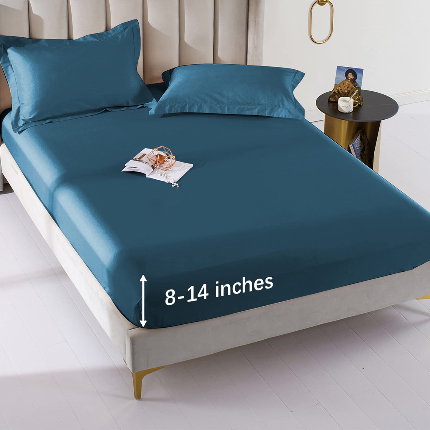 MILDLY Deep Pocket Fitted Sheet Only Queen Size 60"x80" 100% Long Staple Cotton Grayish Blue Breathable Bottom Sheet Fits Up to 14" Deep Mattress