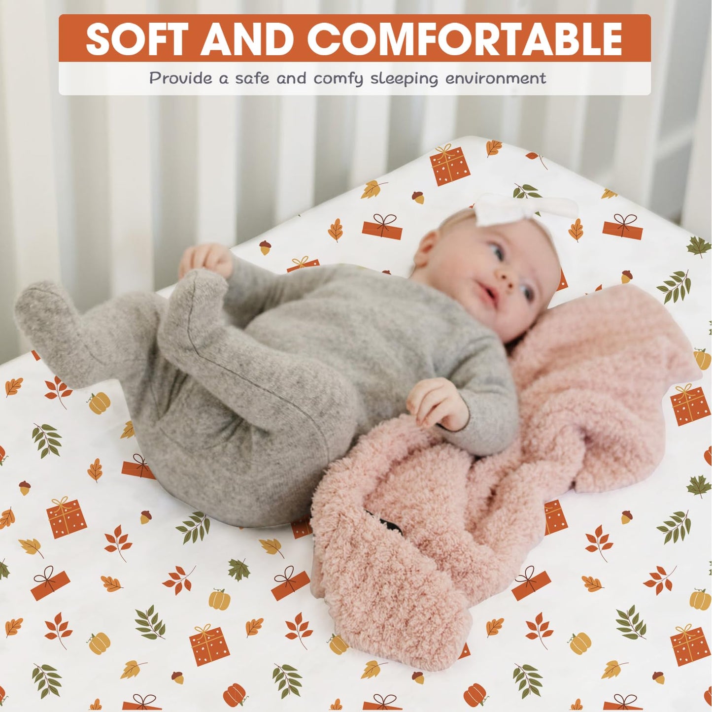 Bimocosy Crib Sheets 4 Pack, Baby Crib Sheets Fitted for Boys and Girls Breathable & Snug Fit, Soft Toddler Bed Sheets for Standard Crib Mattress Nursery Daycare Essentials, Autumn Dinos