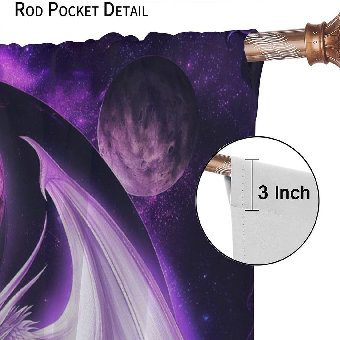 wlsgdsg Dragon Curtains for Boys,Mystery Fantasy Stars 3D Purple Yin Yang Black White Sky Wings Flying Dragon Window Drape Print for Kids Bedroom Living Room 42x45in (No Blackout)