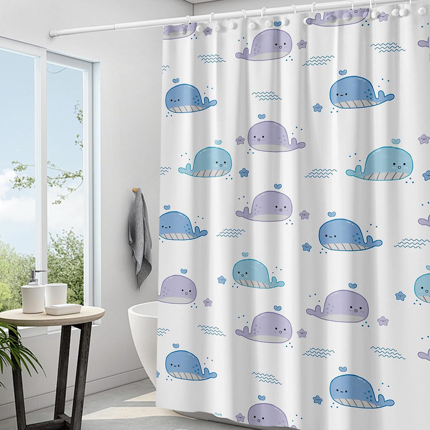 Plastic Shower Liner - Premium EVA 5G Shower Curtain Liner with Rustproof Grommets and 3 Weighted Magnets, Waterproof Shower Curtains for Bathroom (Baby Whale, 72" x 72")