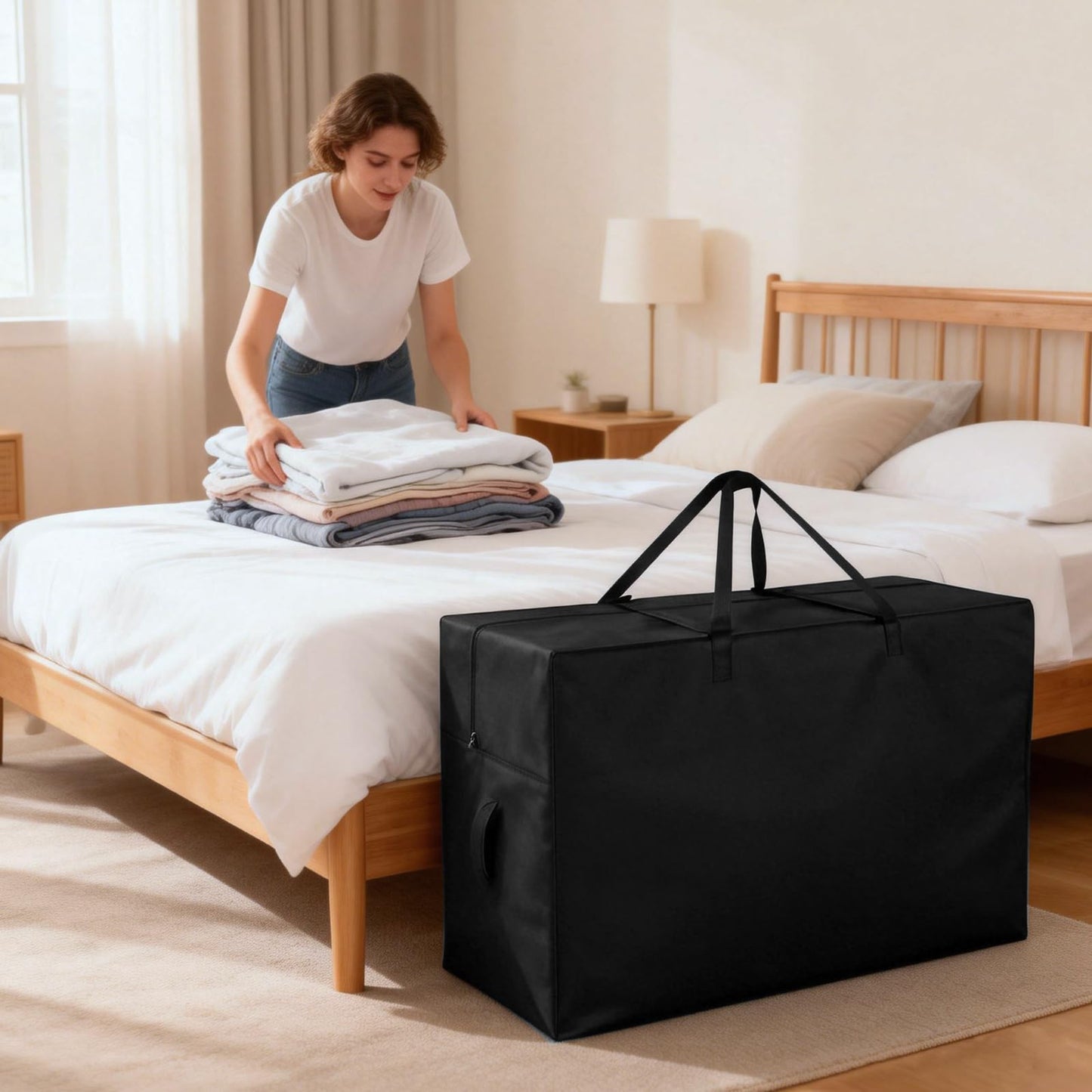 Jungda Tri Folding Mattress Storage Bag Cot, Foldable Memory Foam Mattress Case, Carry Case for Tri-Fold Guest Bed Mattresses Fits 6 Inch Cot (Mattresses NOT Included)-31"L x 18"W x 26"H