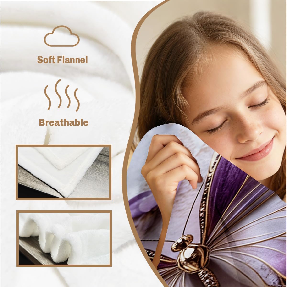 HUNXIAOJ Butterfly Blanket for Girls Women Kids Flannel Purple Butterfly Plush Throw Blanket Girls Bedroom Decor for Couch Bed Home Decor 49"x59"