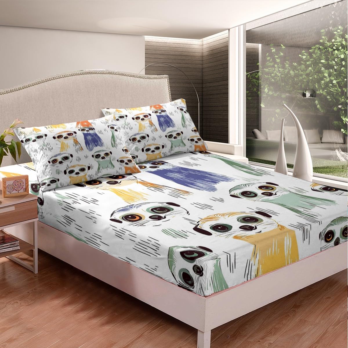 Feelyou Kids Meerkat Sheet Set for Boys Girls Cartoon Wild Animal Bed Sheet Set Cute Southern African Mongoose Bed Sheets Children Bedroom Decor Bed Set Full Size 4Pcs