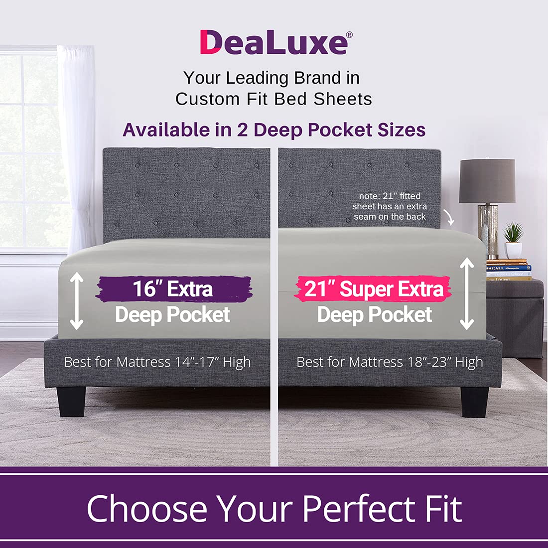 Extra Deep Pocket King Bed-Sheets – 4-Piece Includes: 18”-21” Inch Super Extra Deep Pocket Fitted Sheet – Real Oversize Flat Sheet – 2 Zipper Closure Pillowcases – King Size – Silver Light Gray