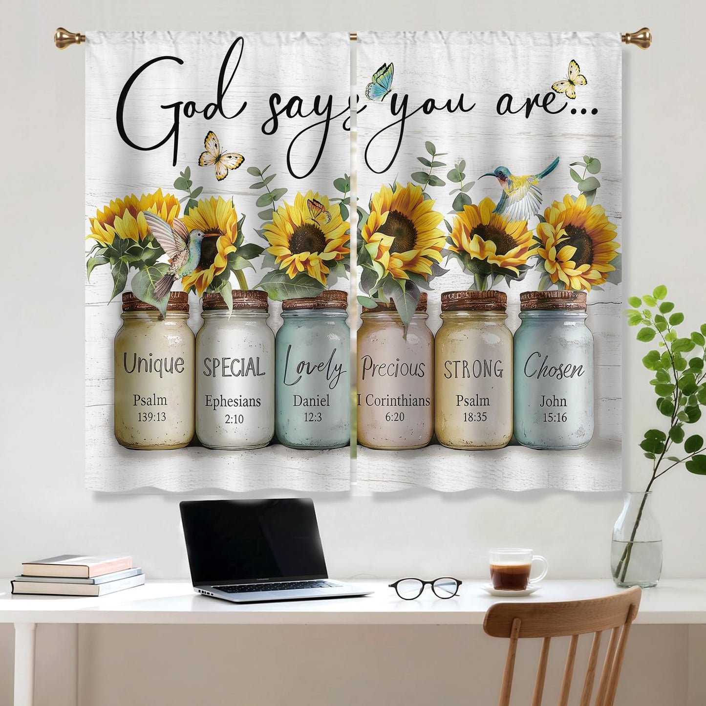 Cizuug Farmhouse Sunflower Kitchen Curtain Rustic Small Short Cafe Window Curtains Country Wooden Barn Inspirational Bathroom Window Drapes Treatment Tier Curtains 2 Panels (27.5x39 Inch)