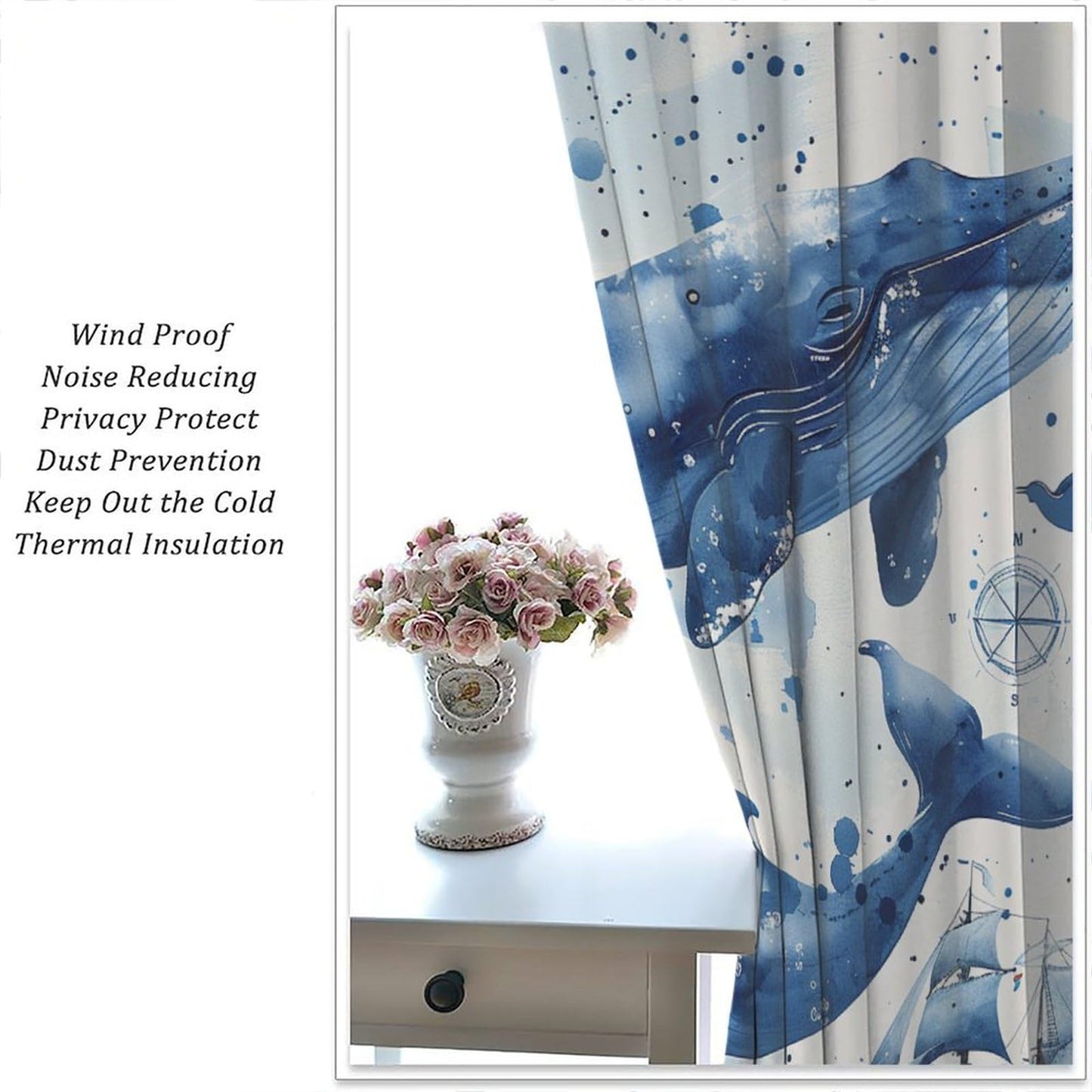 TOWINSFB Nautical Sailboat Whale Blackout Curtains, Retro Lighthouse Ship Compass Home Decor Rod Pocket Window Drapes for Living Room Bedroom - 2 Panels, Each 21" W x 63" L