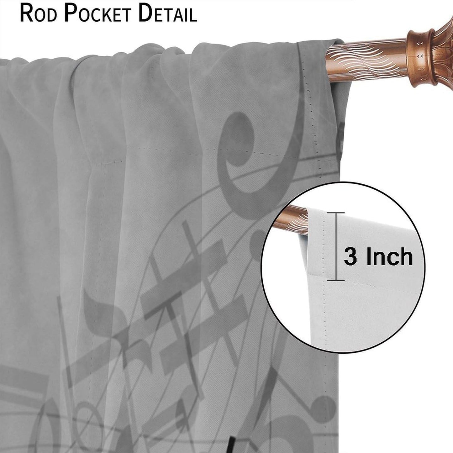 Djaby Music Notes Curtain, Musical Notes Rhythm of The Song Curtain Black and White Singing Clef Ornamental Window Treatments for Bedroom Living Room Home 42" W X 45" L(No Blackout)