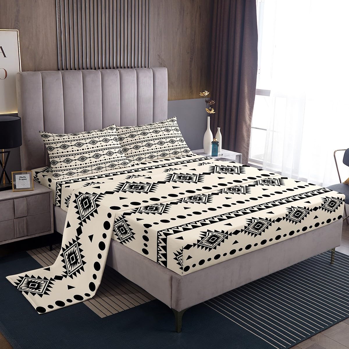 Erosebridal Bohemian Aztec Bed Sheets Set Full Size, Western Decor Flat Fitted Sheet for Boys Girls Women Men Bedroom, Exotic Tribal Bedding Set, Geometric Southwestern Farmhouse Bed Sets