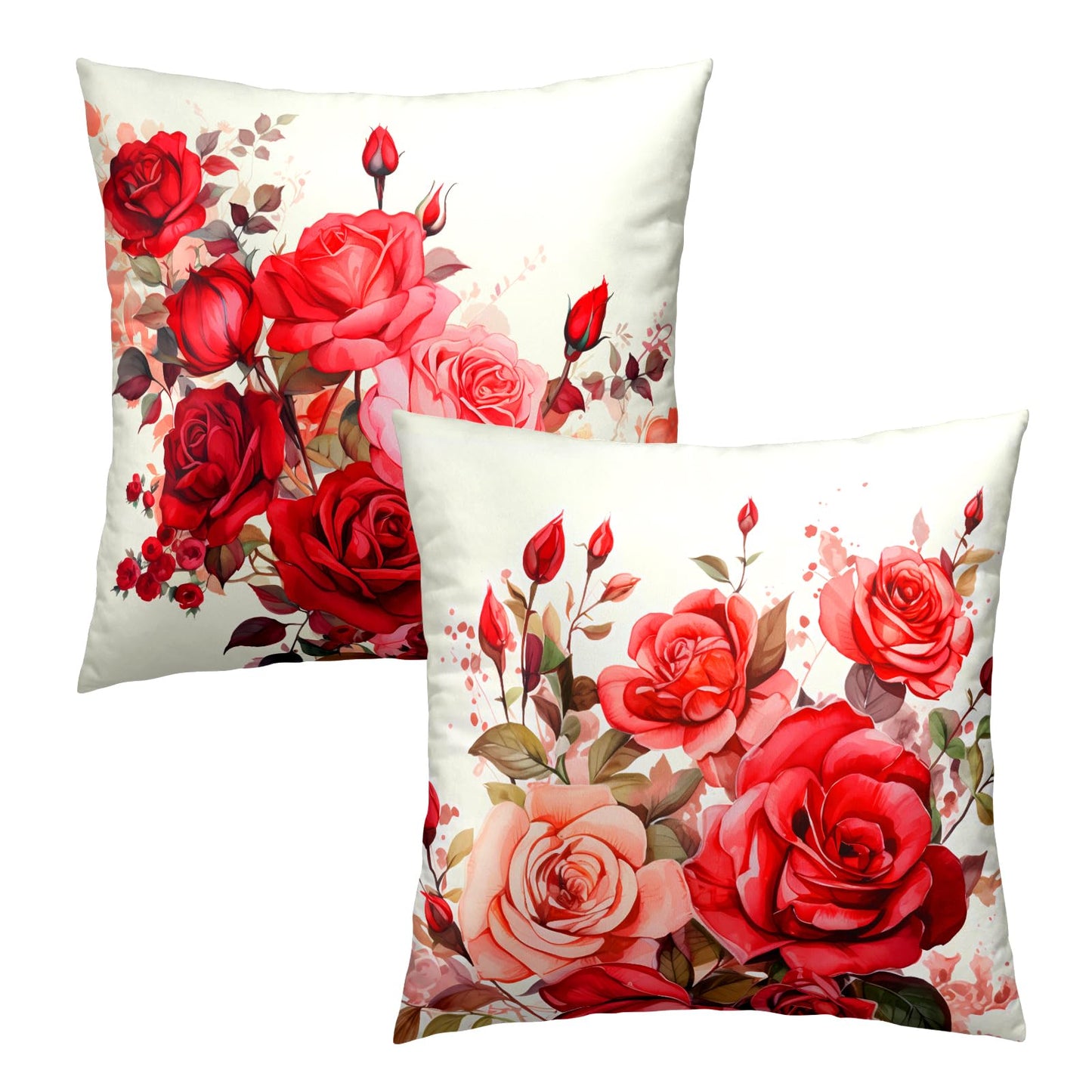 Mweet Red Roses Throw Pillow Covers 18x18 Inch Set of 2, Valentine's Day Decorative Pillow Case Beautiful Bouquet Flower Cushion Cover for Couch Sofa Wedding Anniversary Decor Gift