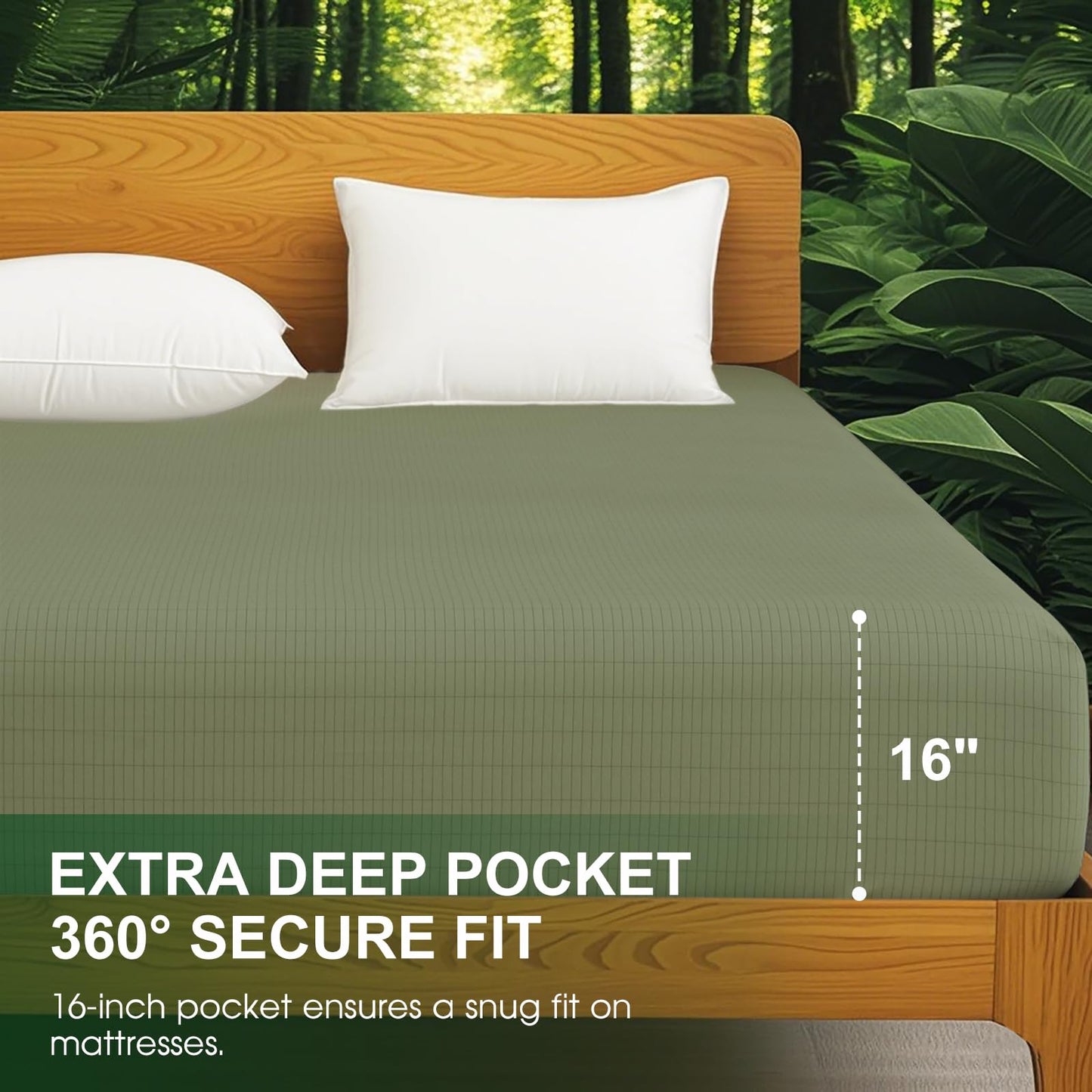 Ivellow Grounding Sheets Queen 10% Pure Silver Fiber 90% Organic Cotton Fitted Sheet Queen Size 16” Deep Pocket Soft Grounded Sheet Earth Connected Bedding Fitted Earth Sheet with Grounding Cord Green