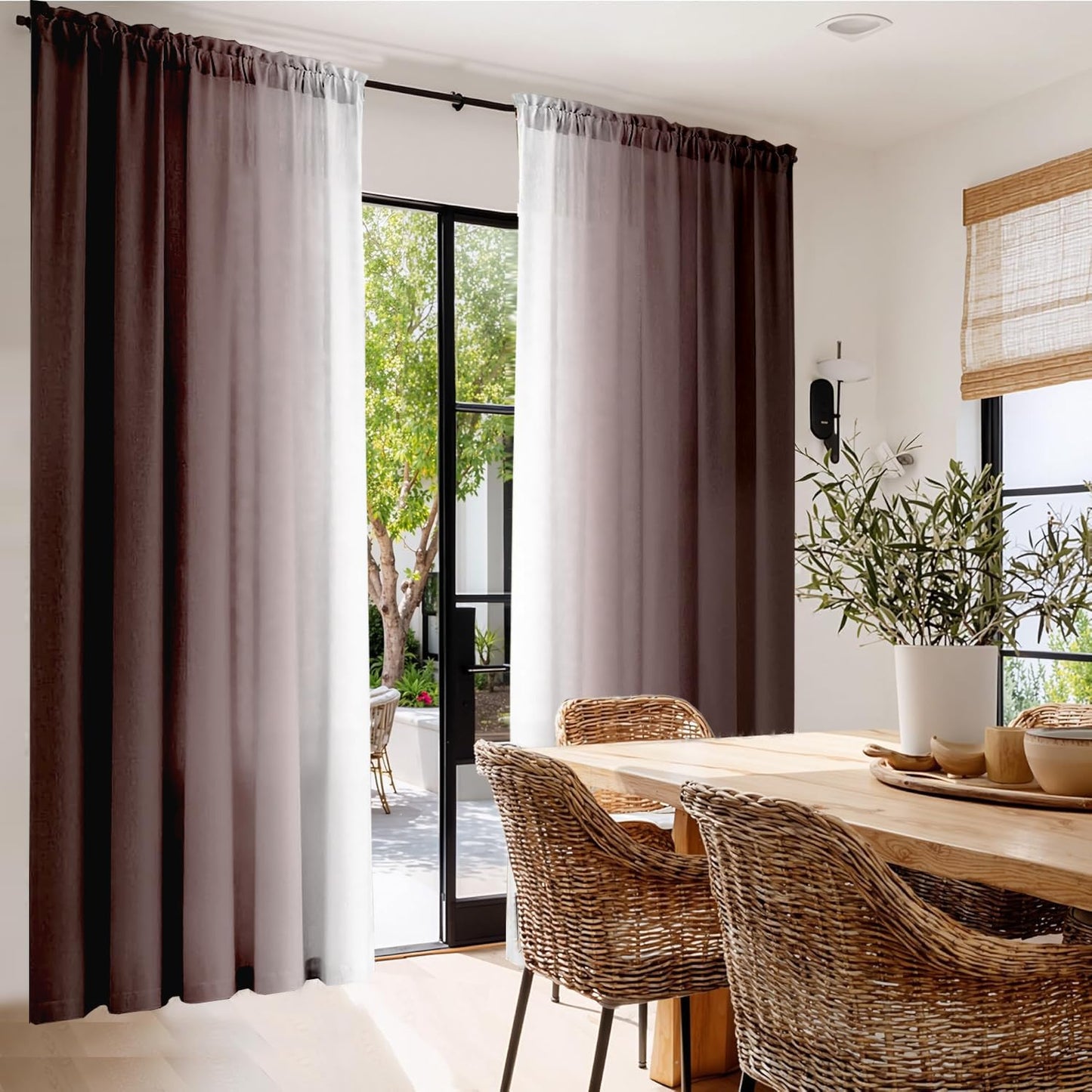 XFLINGBAO Brown Curtains for Living Room 84 Inch Length Brown White Ombre Curtains 2 Panel Bedroom Farmhouse Chocolate Ombre Light Filtering Window Curtain Modern Gradient Drapes