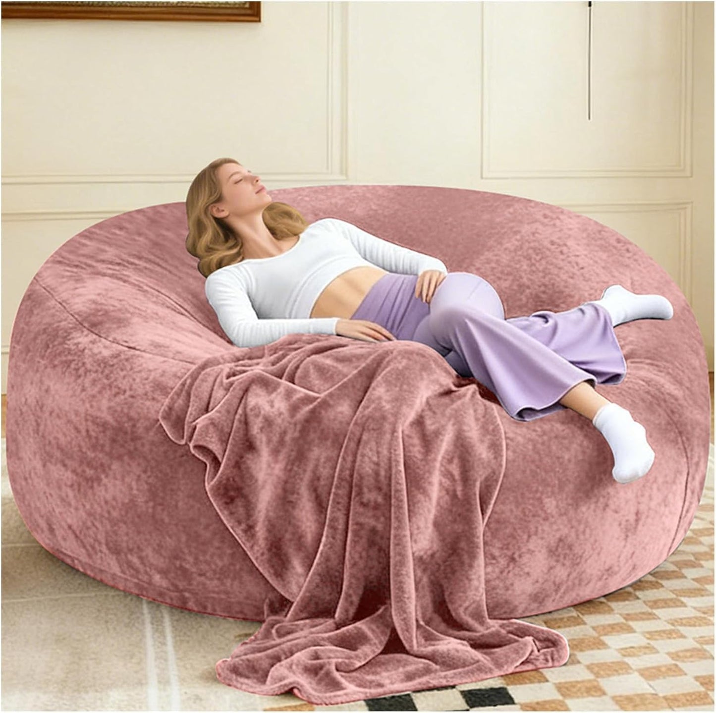Big Bean Bag Chairs for Adults ，6FT Bean Bag Chair with Filler Memory Foam Chair Super Soft Plush, Living Room Furniture, Suitable for bedrooms,Reading Chairs (Pink, 6FT)