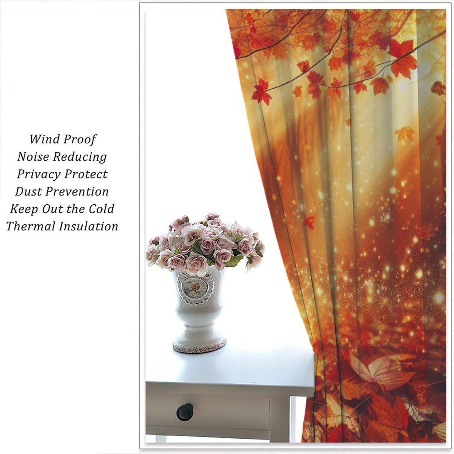 Nanacur Autumn Leaf Maple Leaves Curtains, Fall Plants Nature Scenery Rod Pocket Window Treatments for Farmhouse Bedroom Living Kitchen Cafe Drapes 41" W X 45" L (No Blackout)