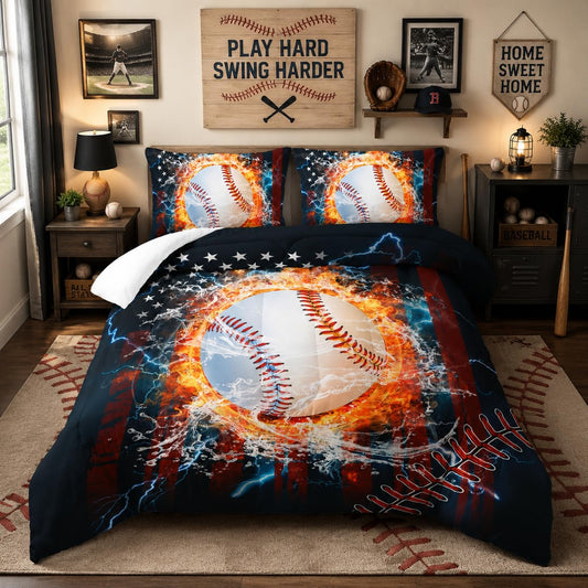Nttopship Kids Baseball Comforter Sets King，Bedding Sets 3PCS for Kids,Sports Theme Bedding Sets Sets All Season 1 Comforter and 2 Pillowcases