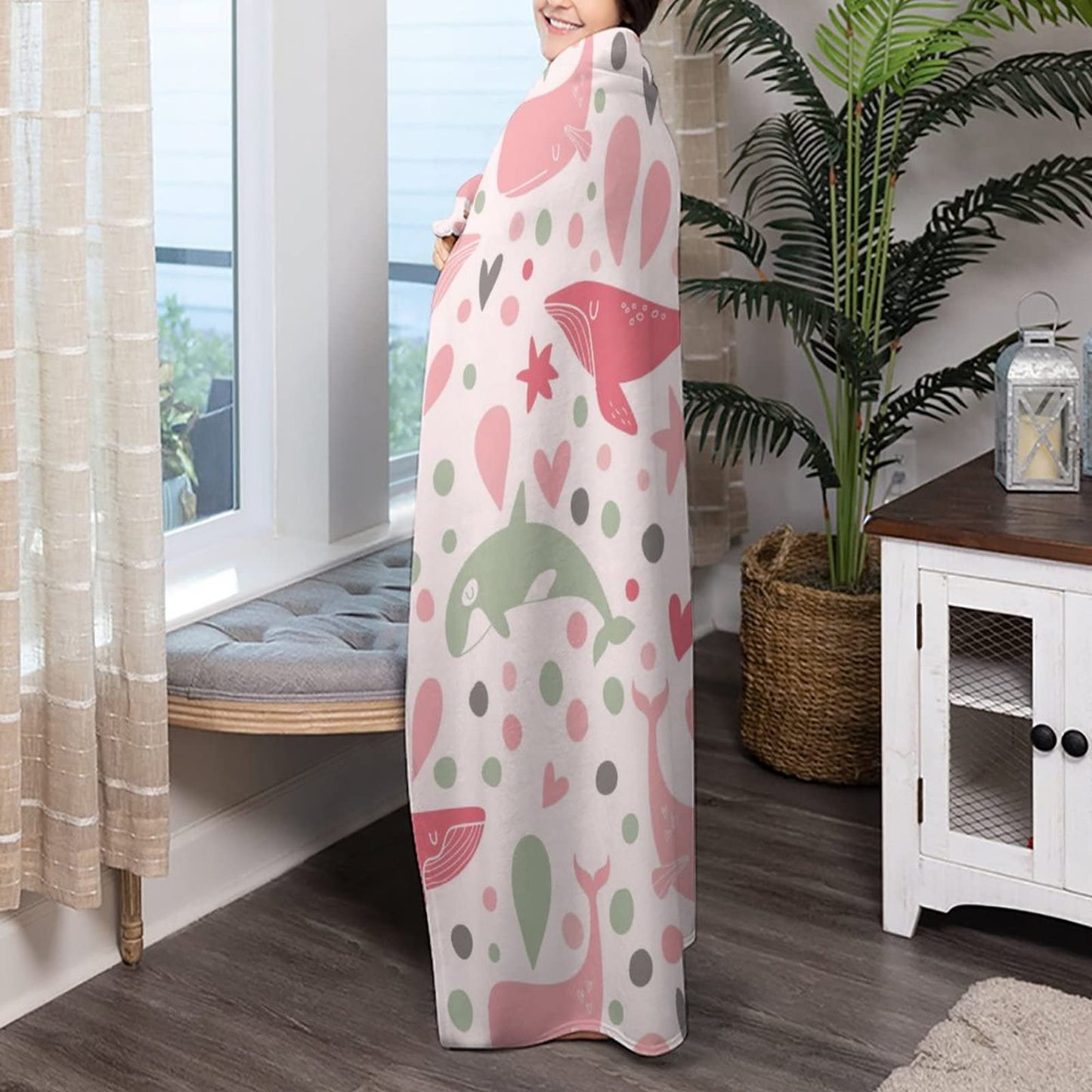 Joyidec Whale Pink Super Soft Winter Comfy Throw Blanket Flannel Fleece Lightweight Blanket for Couch Car Bed 50x60 in