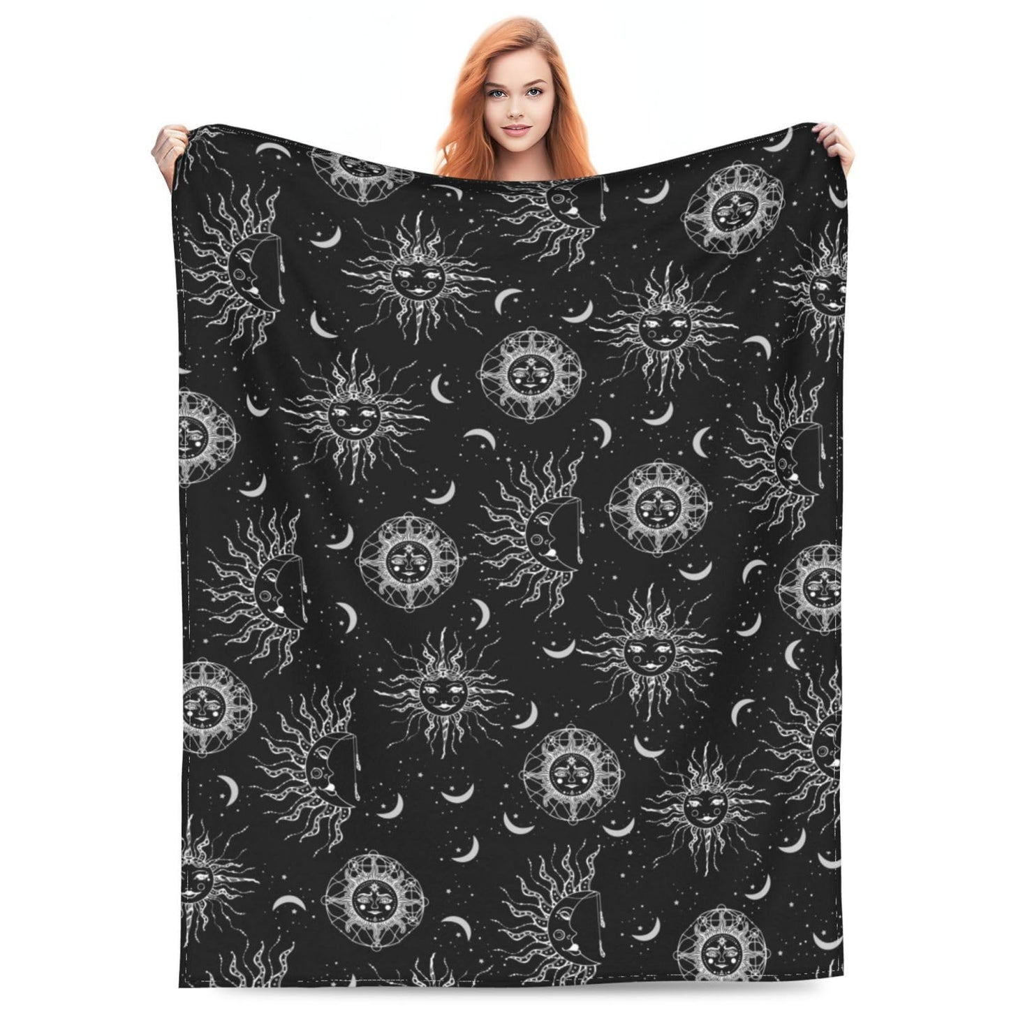 Sun and Moon Blanket 50"x40" Inch Cozy Fluffy Plush Crescent Moon Blankets Celestial Blanket Soft Flannel Hippie Throw for Men Women Boys Girls Christmas Sofa Bed Couch