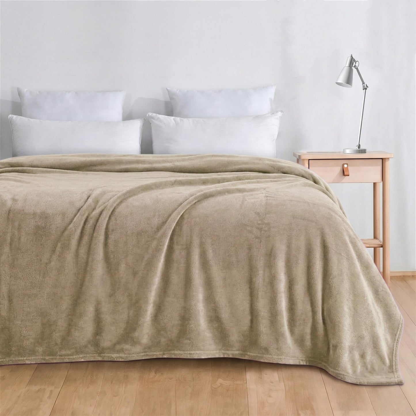 DEZ FURNISHINGS Velvet Plush Blanket, Super Soft, for Couch, Bed, All Season Use, Queen (90" x 90"), Tan