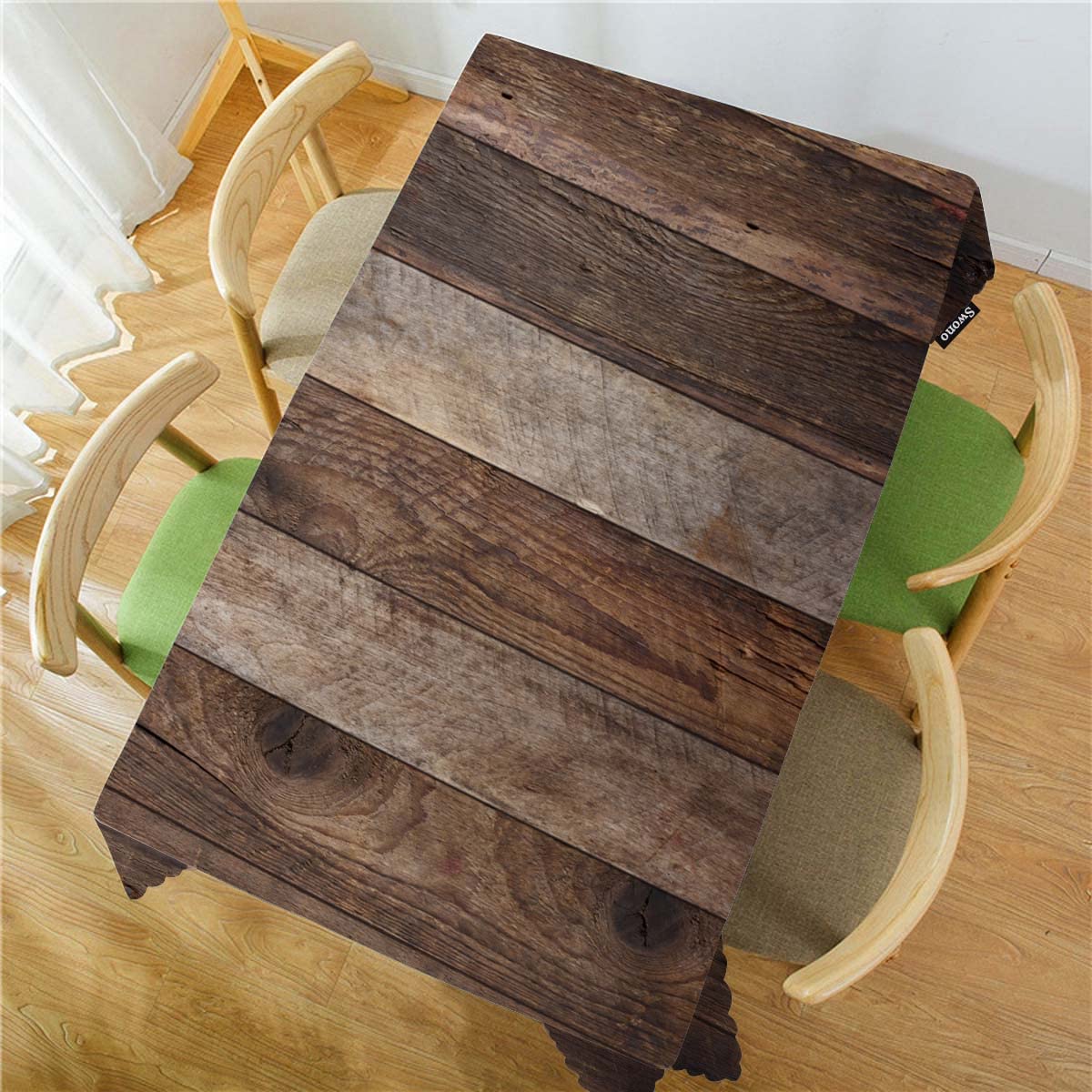 Swono 52x70 Inch Wood Plank Tablecloth Retro Wood Texture Brown Farmhouse Dining Table Cloth Anti-Stain Talking Table Cover for Kitchen Dinning Room Coffee Store Restaurant