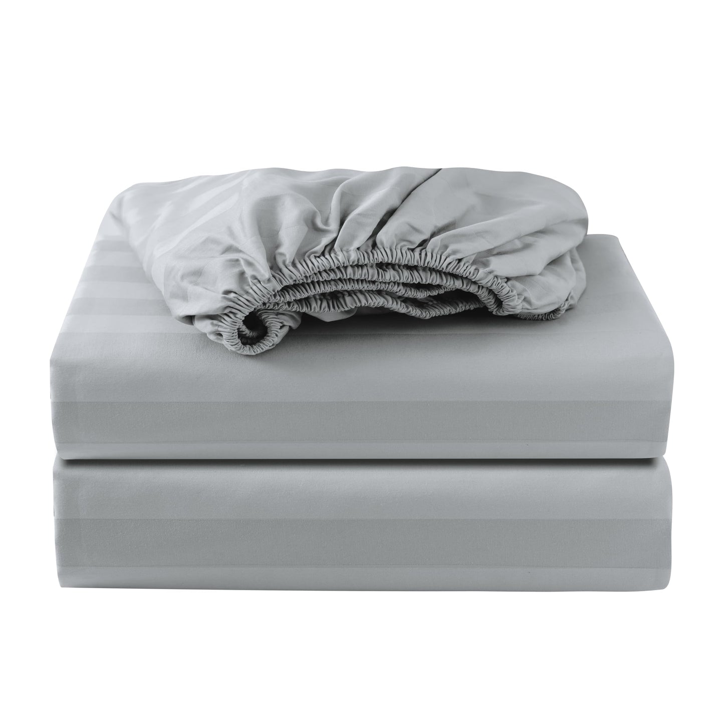 2 Pack Queen Fitted Sheets Only, 100% Egyptian Cotton, Super Soft 600 Thread Count Sateen, 16" Deep Pocket Bottom Sheets, Breathable Hotel Quality, Durable All-Around Elastic, Striped Grey
