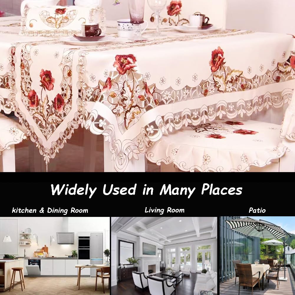 MULBESS Square Tablecloth - Stain Resistant Spillproof Flower Embroidered Lace Tablecloths Washable Table Cloth for Dining Room Kitchen Home Decor (Square, 57 X 57 inch)
