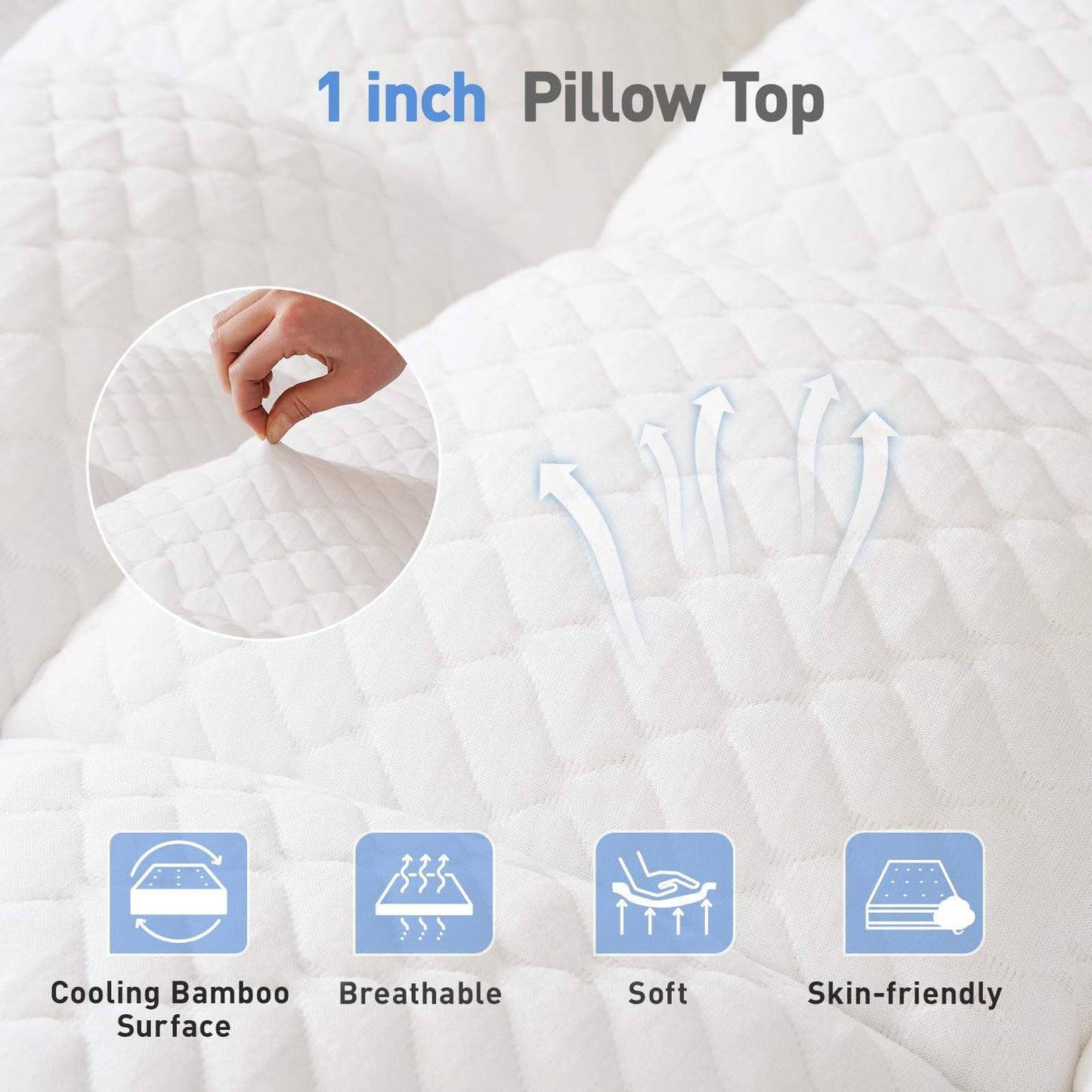 Dual Layer 3 Inch Memory Foam Mattress Topper Queen Size, 2 Inch Cooling Gel Memory Foam Plus 1 Inch Pillow Top Mattress Pad Cover, with 8-21 Inch Deep Pocket