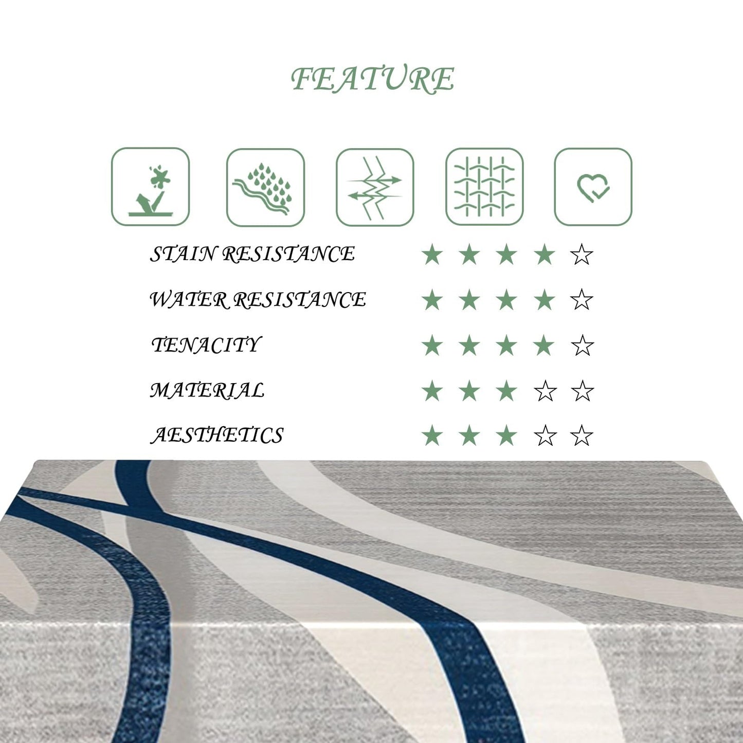 ggaimwf 60x102 Inch Abstract Wave Rectangle Tablecloth Modern Minimalist Abstract Geometric Art Gray Navy Blue Table Cloth Waterproof Wrinkle Free Table Cover for Kitchen Dining Party Home Office