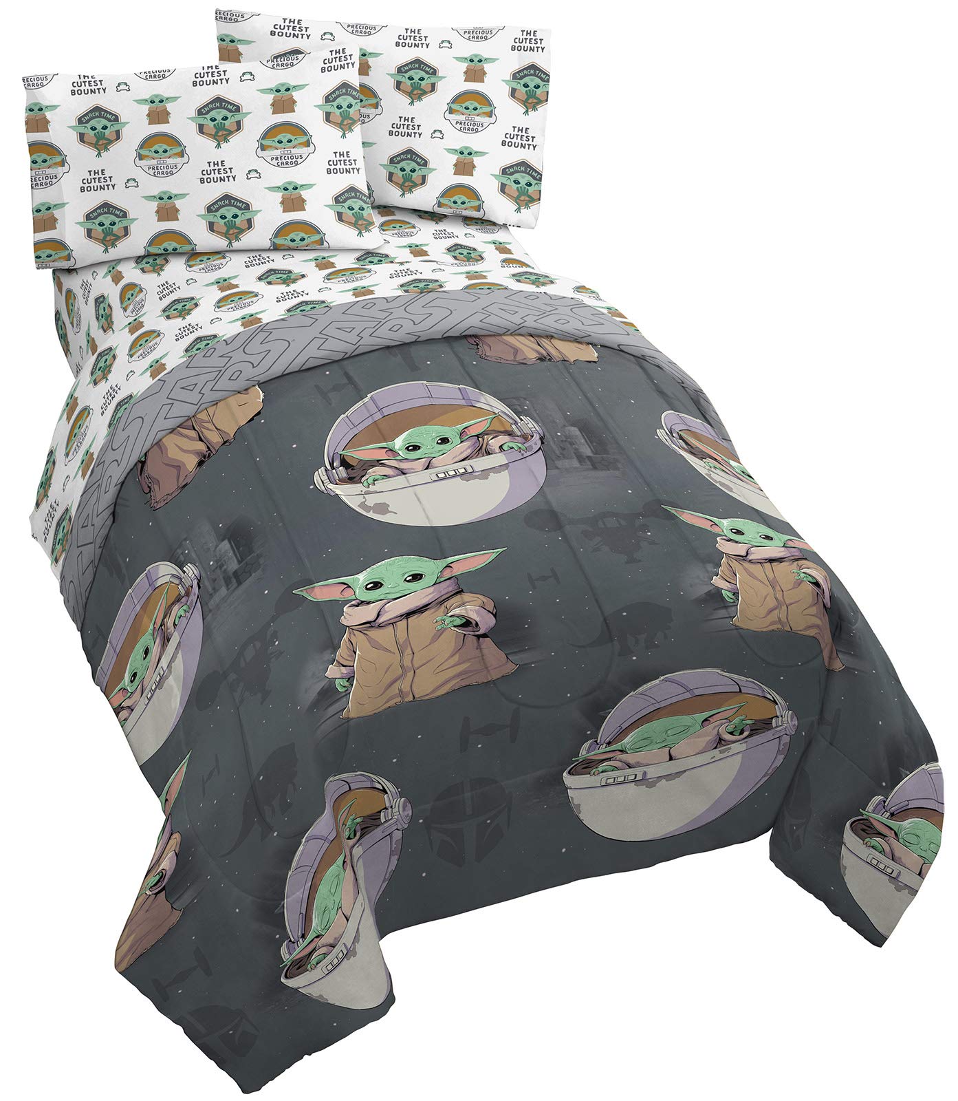 Jay Franco Star Wars The Mandalorian The Child 5 Piece Full Bed Set - Includes Reversible Comforter & Sheet Set - Bedding Features Baby Yoda - Super Soft Fade Resistant Microfiber