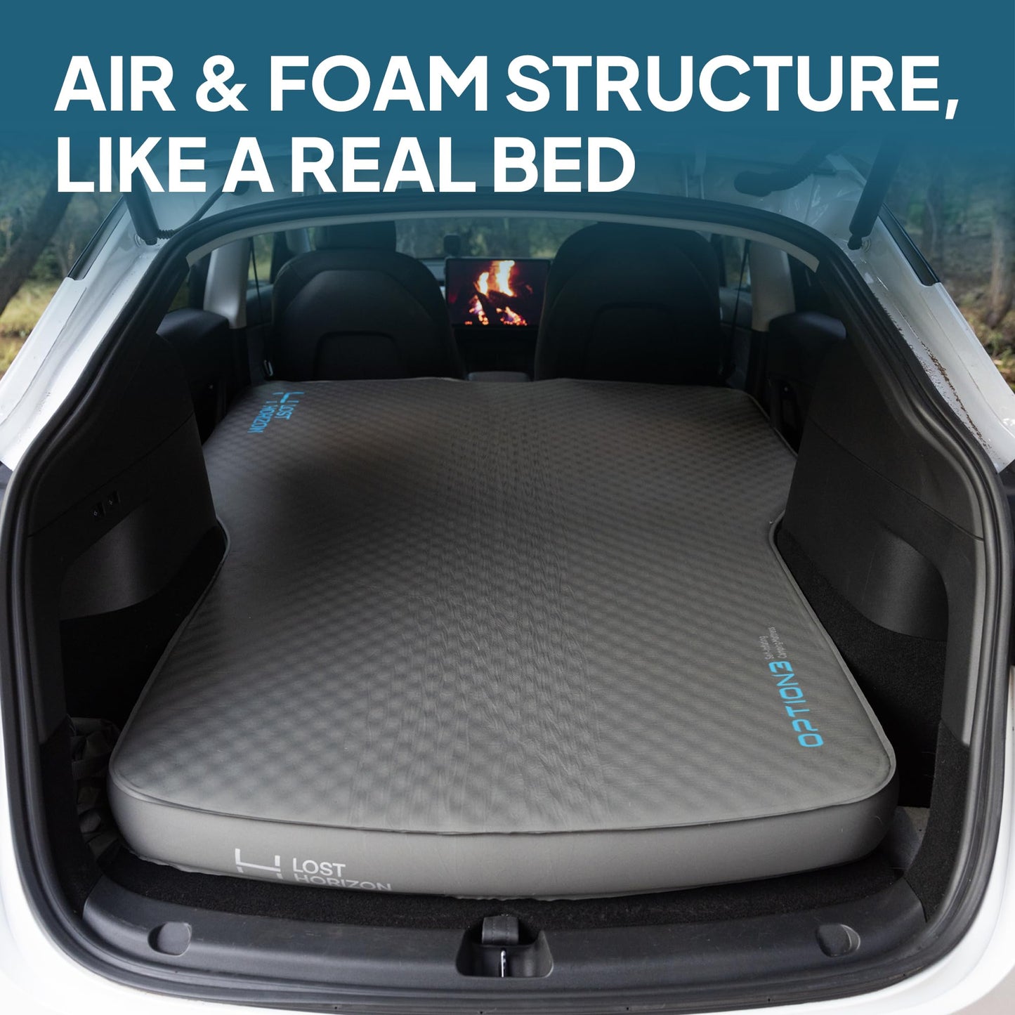Lost Horizon Air & Foam Camping Mattress for Tesla Model Y (2020–2024), Self Inflating Sileeping Pad with Air Pump, 4.5" Thick, R-Value 13