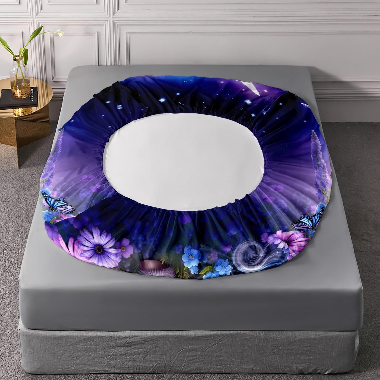 HOSIMA Unicorn Twin Fitted Sheet,Kawaii Unicorn Surrounded by Flowers Butterflies Print Animal Bedding,Lavender Pattern Princess Bedding for Kids Girls Room Decor,1 Fitted Sheet+2 Pillowcases.