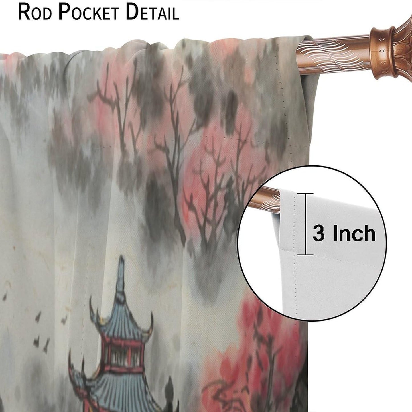 Asian Curtain Red Cherry Blossom Japanese Flower Branch Koi Oriental Chinese Ancient Ink Landscape Wind Printing Curtain for Kitchen Bedroom Living Room Blackout Curtain 42x45 Inch 2 Panels