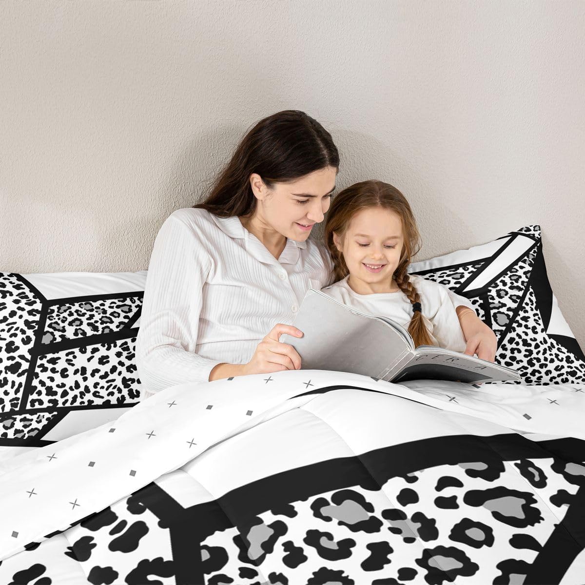 jejeloiu Leopard Print Kids Comforter Set Queen Size Animals Fur Splice Bedding Set Cheetah Duvet Quilt for Kids Boys Girls Bedroom Decor Microfiber Ultra Soft Breathable