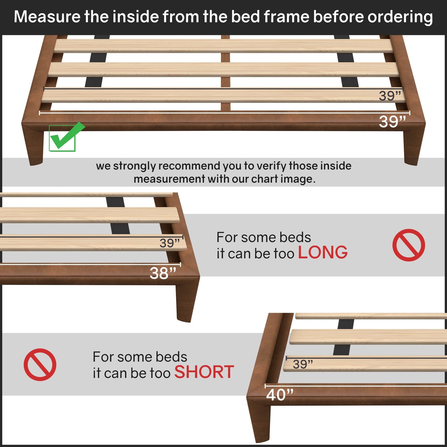 Greaton, 0.68-Inch Heavy Duty Horizontal Wooden Bunkie Board/Bed Slats, Twin(39"), Beige
