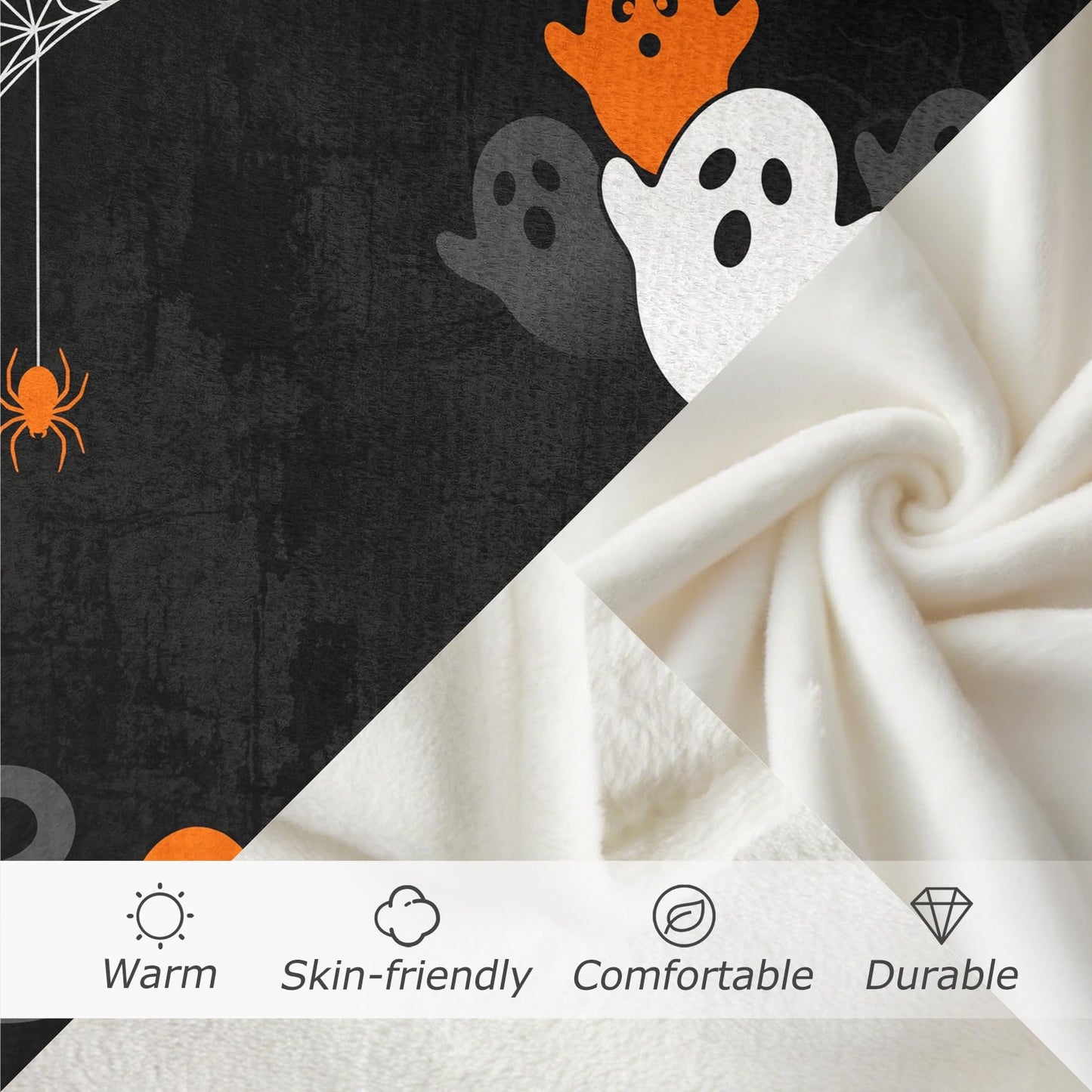 GEDAEUBA Boo Blanket Halloween - Spooky Ghost Spider Web Fleece Blanket Full Size, Soft Cozy Blankets & Throws for Couch, Bed, and Sofa, 84x90 inches
