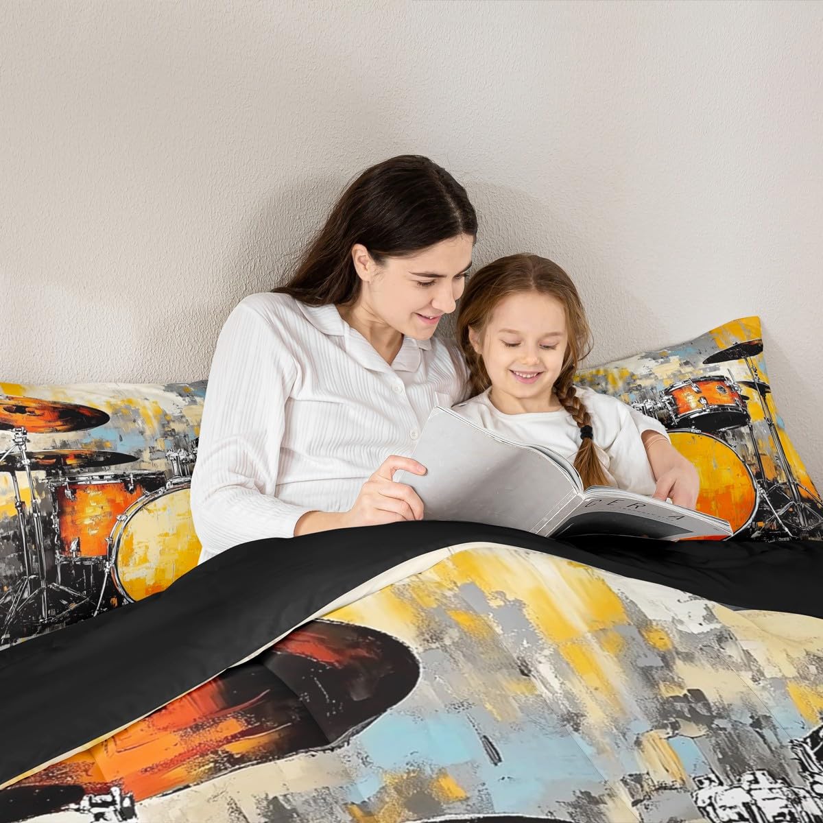 Erosebridal Drum Kit Comforter Set Queen Rock Music Instruments Bedding Set Watercolor Drum Kit Comforter for Kids Boys Girls,Drum Lovers Quilt Duvet