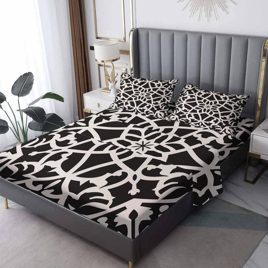 NOGAWA Abstract Black and White Sheets Queen, Vintage Ethnic Bed Sheets, Deep Pocket & Soft Microfiber Bedding Sheets & Pillowcases 4 Piece - Fitted Sheet & Flat Sheet & 2 Pillow Cases