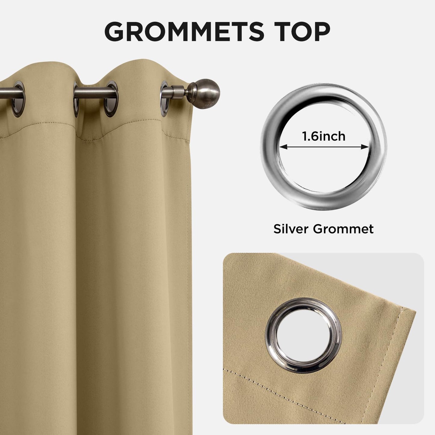 Joydeco Blackout Curtains 84 Inch Length 2 Panels Set, Thermal Insulated Long Curtains& Drapes 2 Burg, Room Darkening Grommet Drapes for Living Room Bedroom Window (W52 x L84 Inch, Beige)