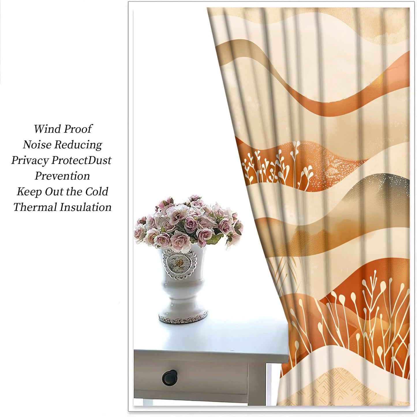 XAFIAUR Waves Blackout Curtains Abstract Art Print Curtain, Plants Drapes for Kids Bedroom Play Room 2 Panels Darkening Grommets Window Treatment 31.5" W x 63" L x2