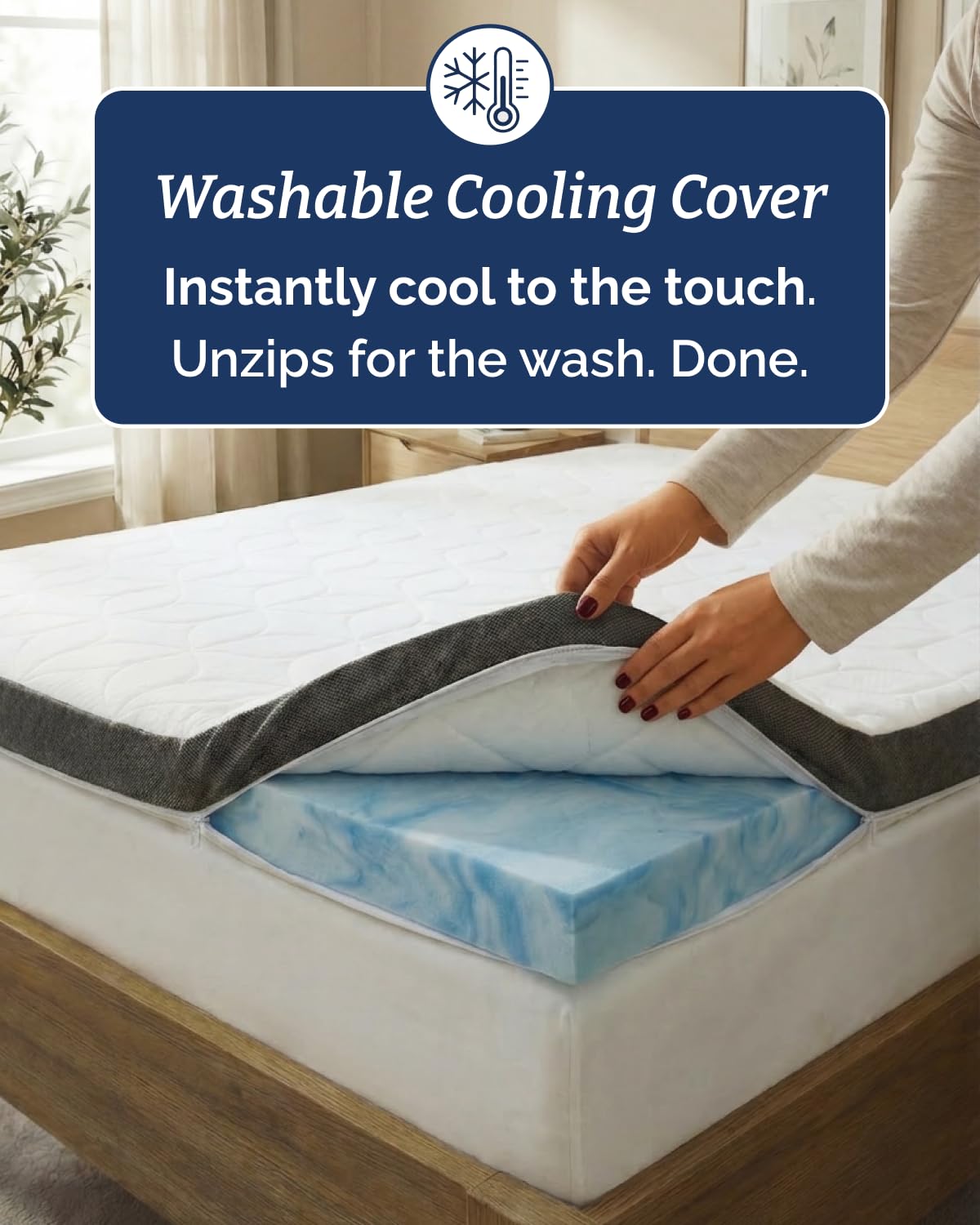 Mattress Topper - 3 Inch Memory Foam Mattress Topper with Cooling Cover for Hot Sleepers - Plush, Thick & Comfy - Pain & Pressure Relief - Full Size Mattress Pad with Straps & Removable Washable Cover