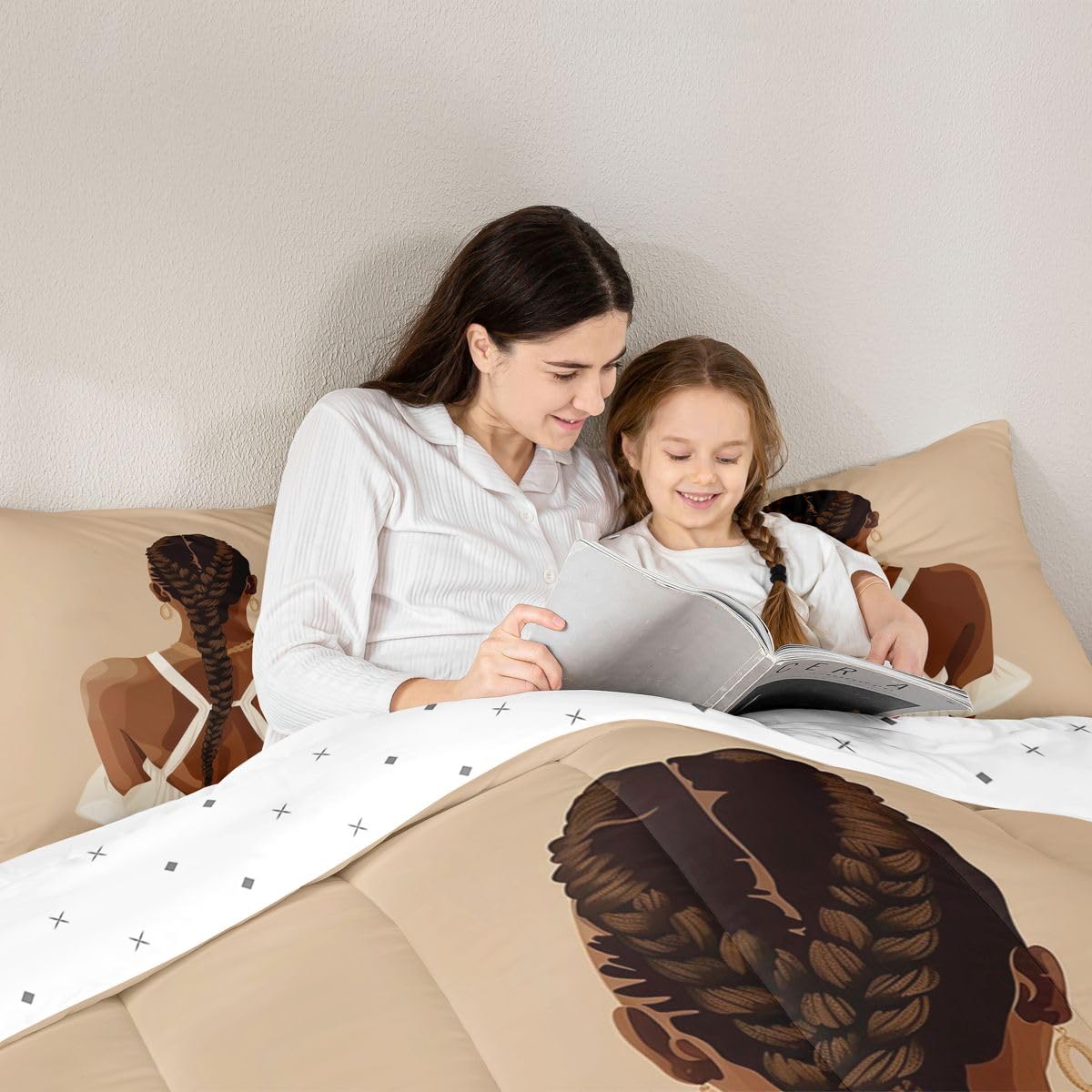 jejeloiu Black Girl Bedding Set Soft for Boys Girls, African American Black Women Comforter Set Toddler Size Fashion Duvet Quilt Microfiber Bedroom Decor 2 Pcs with 1 Pillow Cases