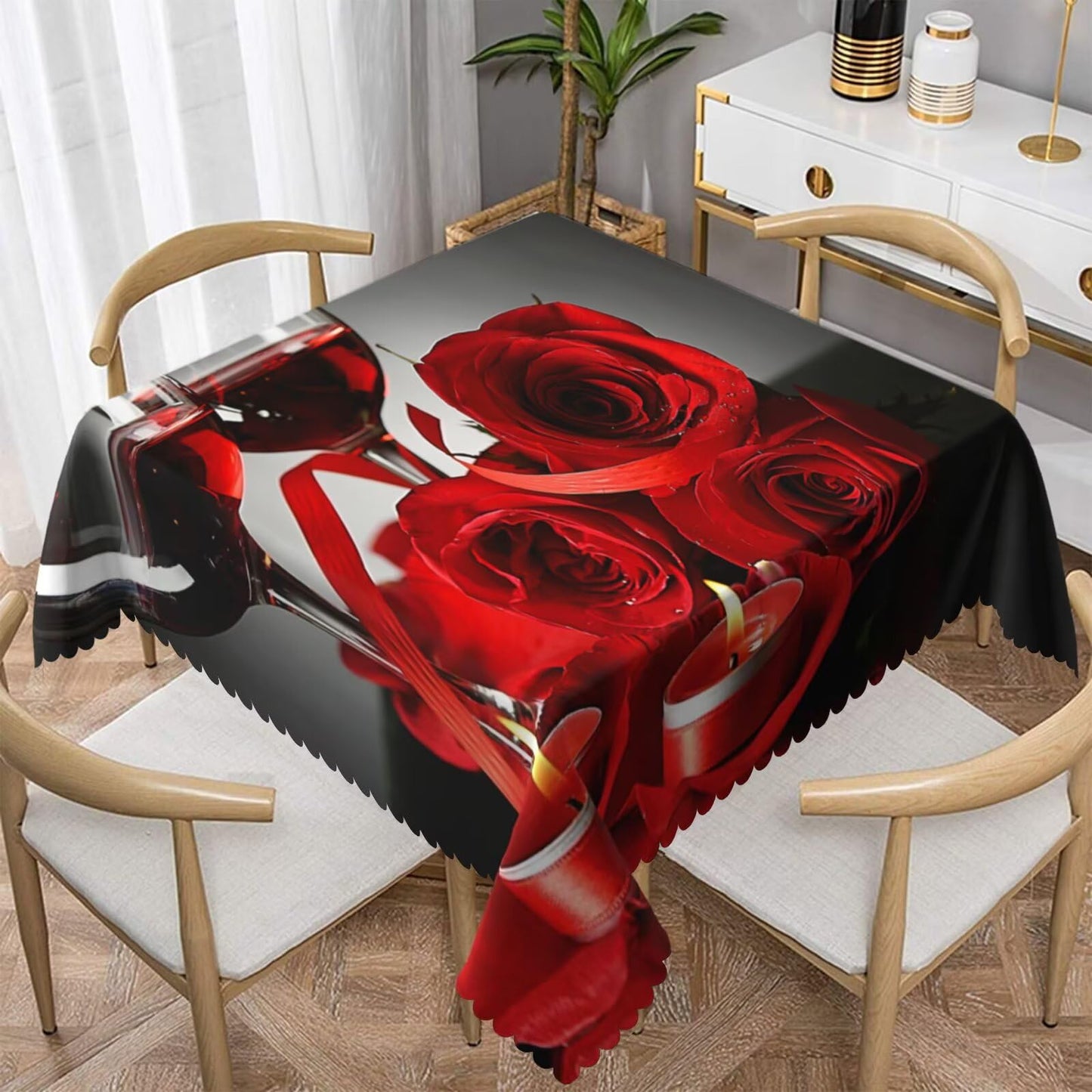 NEEZSEEZ Red Wine Rose Candle Square Tablecloth 54x54 Inch Red and Black Romantic Burgundy Blossom Floral Table Cloth Table Cover Kitchen Decorations for Home Dinner Party