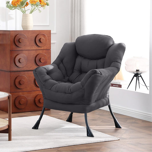 HomEastlly Lazy Chair, Large Accent Chair, Modern Comfy Armchair, Dark Grey Chair for Living Room Bedroom Dorm Room Office Apartment Reading Relaxing Use