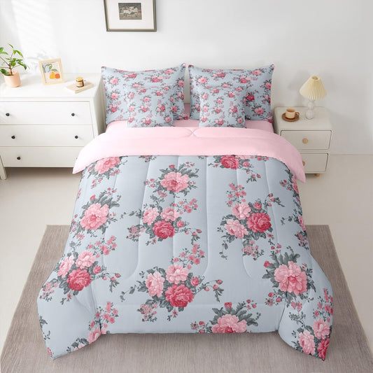 jejeloiu Flower Printed Twin Comforter Set with Sheets for Kids Boys Girls Luxury 7 Pieces Bedding Set Leaves Bed in a Bag Room Decor Soft Lightweight Microfiber