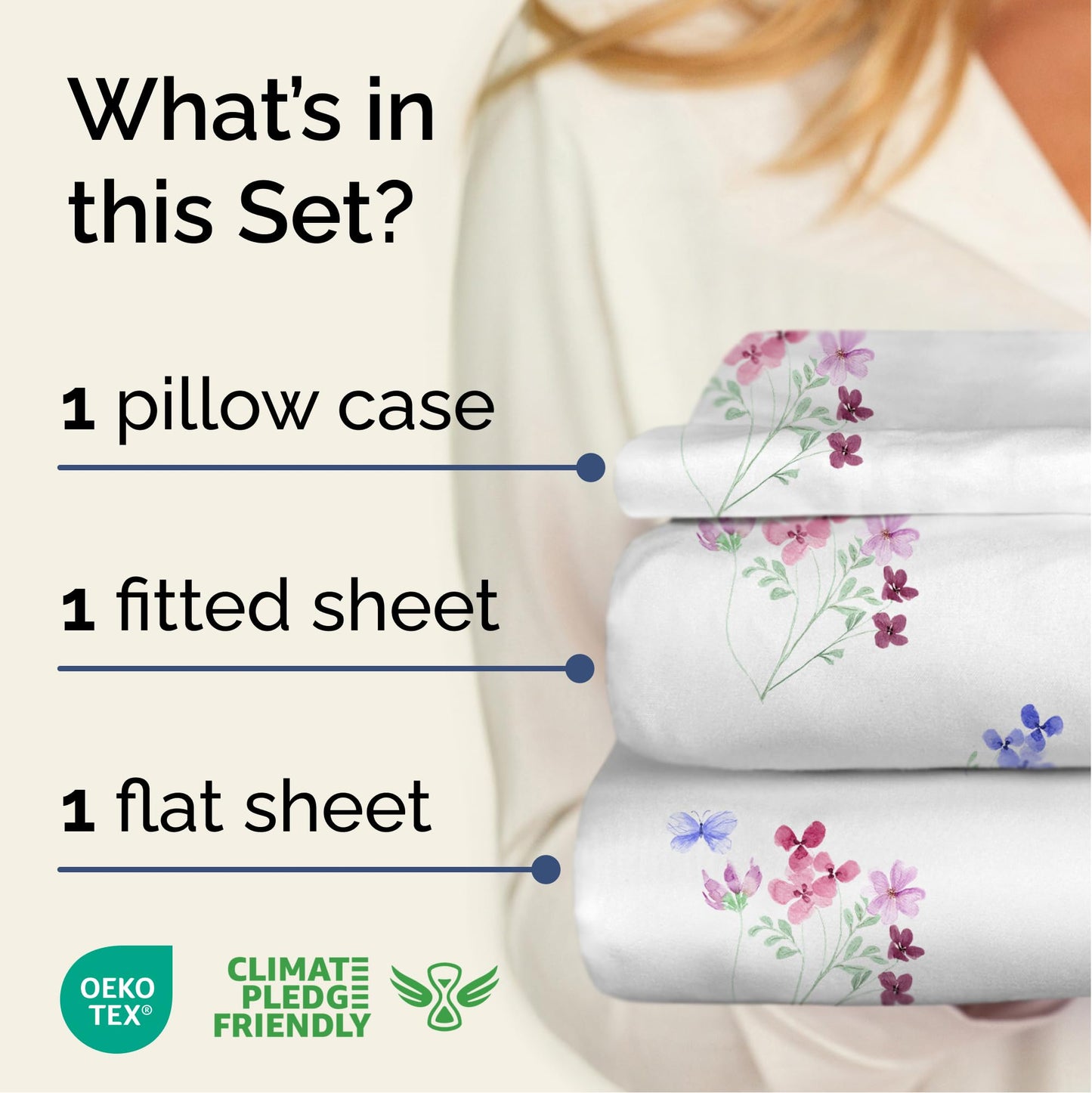 Floral Sheets - Butterfly Floral Bed Sheet Set - 1 Flat, 1 Fitted & 1 Pillowcase w/ Deep Pockets - Comfy, Wrinkle & Fade Free - Boho Botanical Bedding - Soft, Breathable and Cooling - Twin Size Set