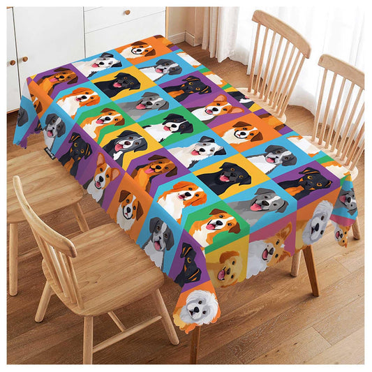 Swono Decorative Rectangle Table Cloth Dog Icon, Dog Puppy Head Poodle Shepherd Terrier Labrador Polyester Tablecloth Kitchen Table Cover for Dining BBQ Picnic Coffee Table 50x72, 4-6 Seats