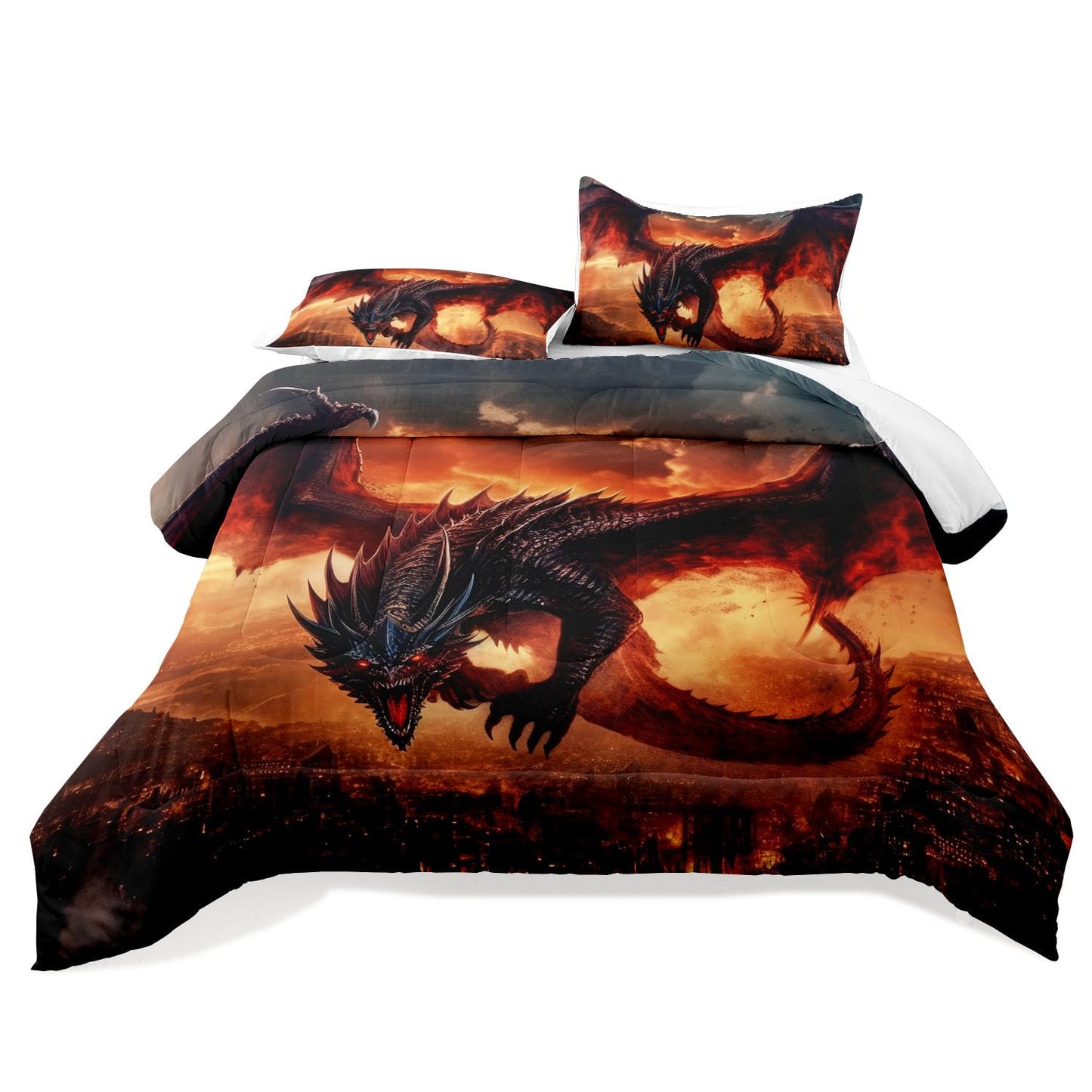 Raphus Cucullatus Dragon Comforter Set - Twin Size, Ancient Wild Animal Dragon Pattern Bedding for Boys