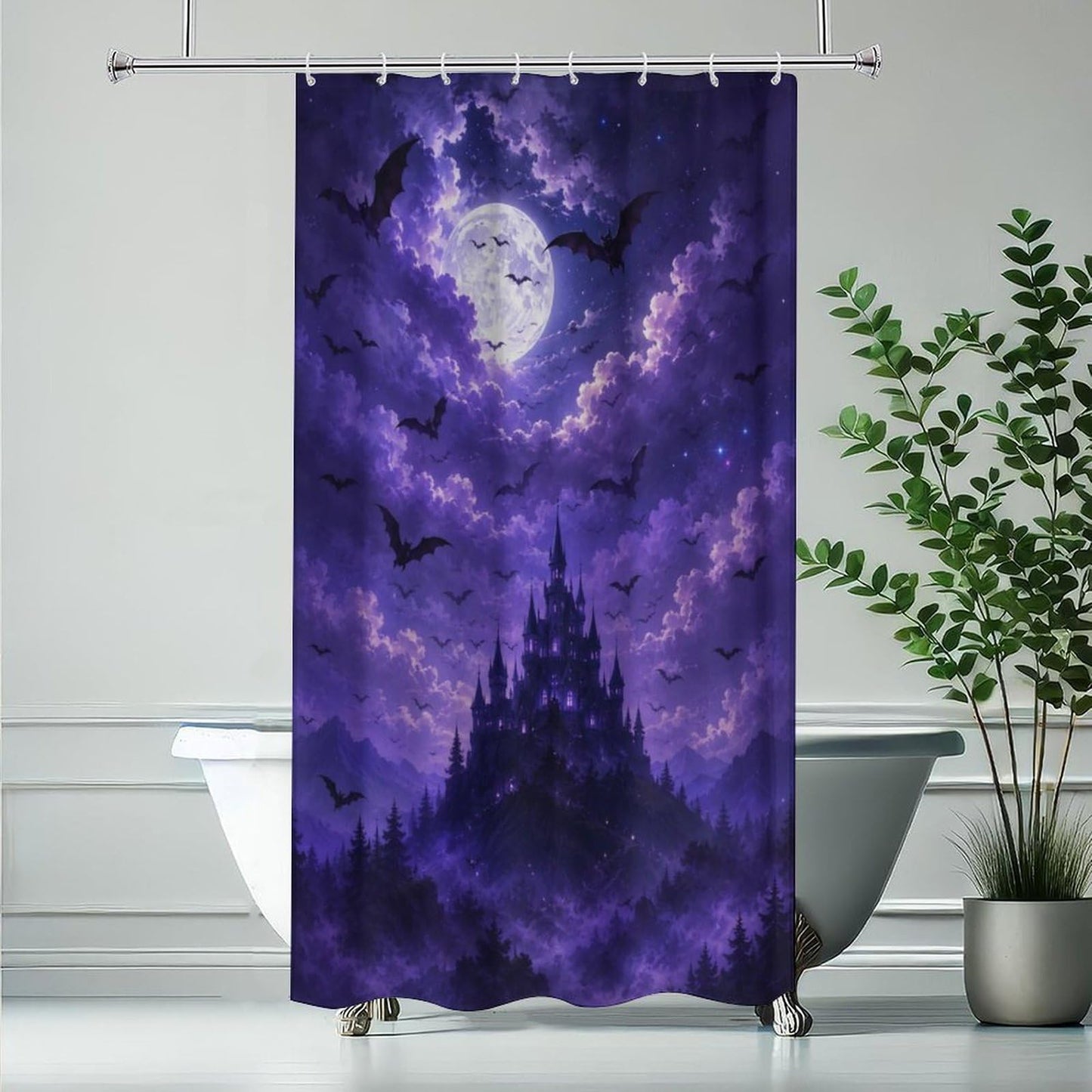 bladesgsd Moonlit Night Mystical Gothic Shower Curtain with 12 Hooks 36x72Inch, Polyester Bathroom Curtain, Privacy Shower Curtain for Bathtub, Shower Stall, Apartment, Guest Bathroom