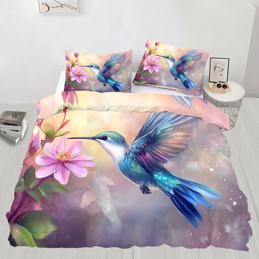 PAISUOQ Hummingbird Bedding, Rustic Paintings Duvet Cover Full, Country Bird Comforter Cover with Zipper Ties, 3 Pieces with 2 Pillowcases, Home Decor & Gifts