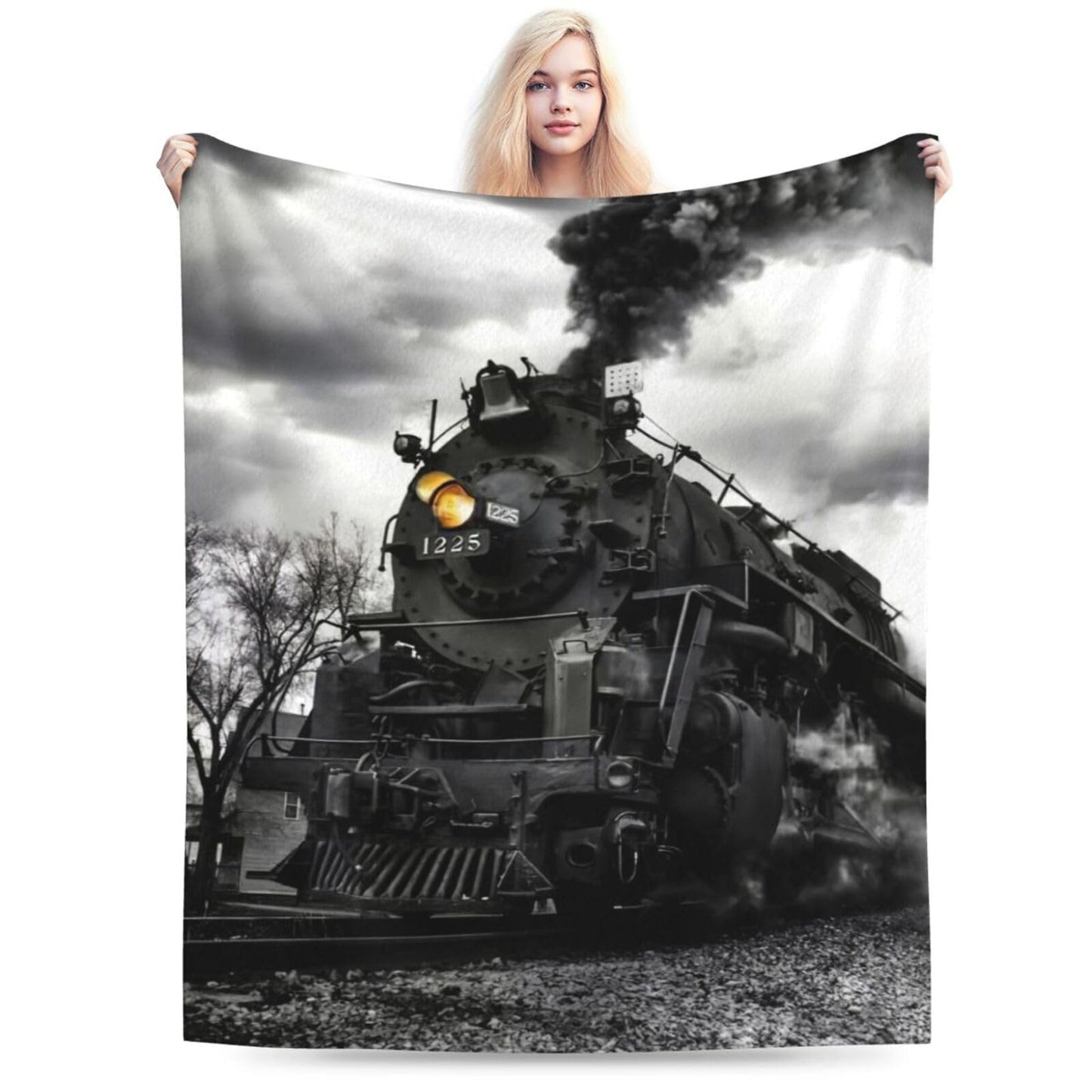 Ngzhyad Steam Train Blanket Warm Cozy Flannel Fleece Throw Blankets Gifts for Car Sofa Couch Bed Decorative 80"X60"