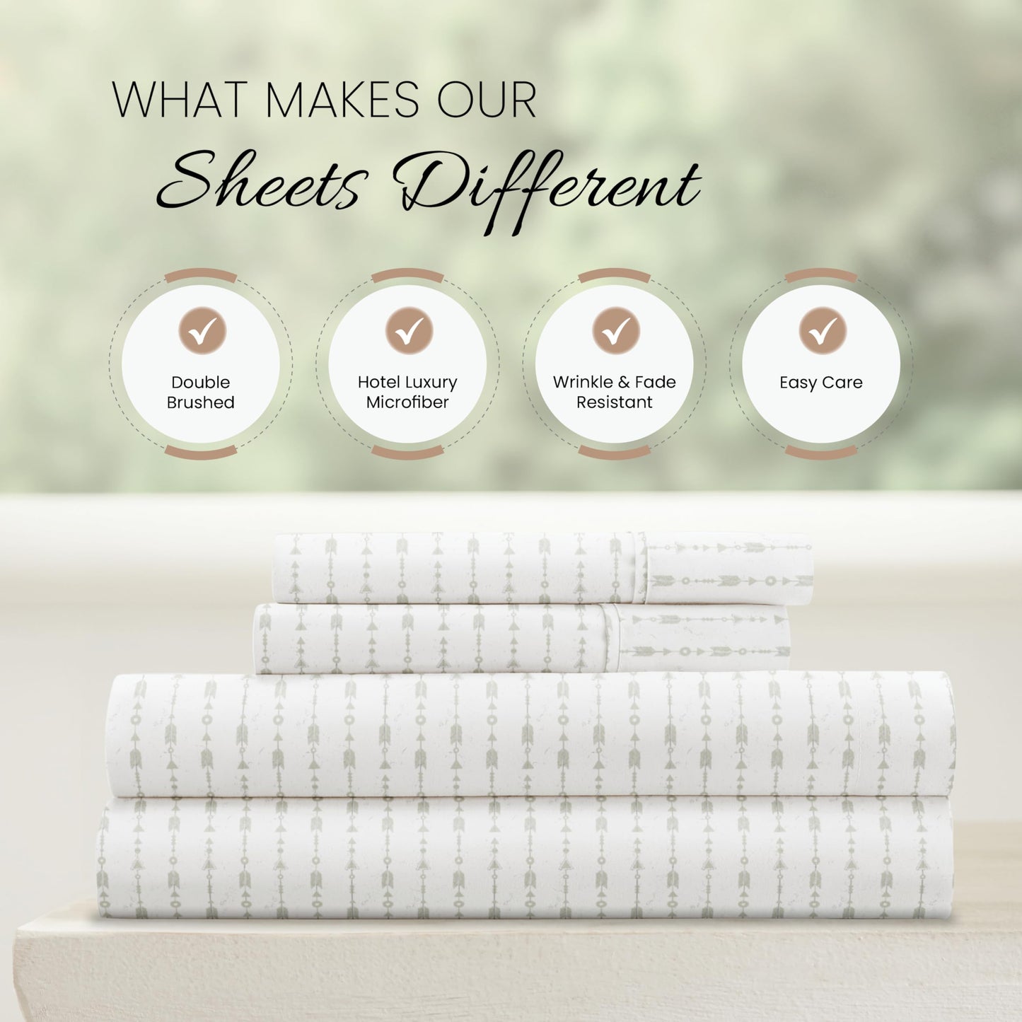 Linen Market Patterned Microfiber Queen Sheet Set 4 Piece – Oeko-TEX Certified Ultra Soft & Wrinkle-Free - 16" Deep Pocket Sheets - Easy Care Queen Size - Beaded Arrows Light Gray